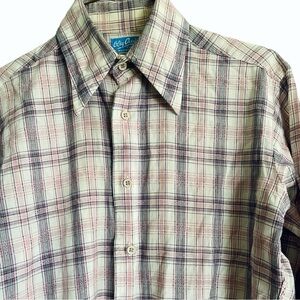Vintage Oleg Cassini Men's Pink Plaid Button-Up Shirt
